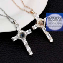 Prayer Silver Cross Pendant With Nano Engraving | Prayer projection Necklace - £11.67 GBP