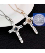 Prayer Silver Cross Pendant With Nano Engraving | Prayer projection Neck... - $14.80