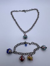 Small Sterling Silver Glass Angry Birds Beads Necklace 13.5&quot; Charm Bracelet 6&quot; - £30.63 GBP