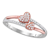 10k White Gold Womens Round Diamond Rose-tone Double Heart Love Ring 1/6 Cttw - £191.84 GBP