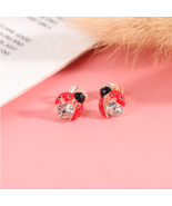 Rose Plated Mini Ladybug Sparkling Stud Earrings - FAST SHIPPING! - £5.49 GBP