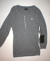 New Womens Designer True Religion Jeans Gray Sweater Top NWT L Henley Cashmere  - £193.06 GBP