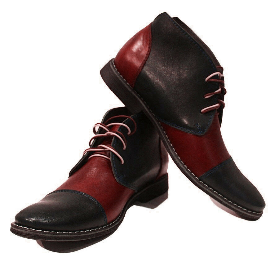 High Ankle Black Brown Color Cape Toe Derby Chukka Leather Boots For Men US 7-16