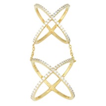 Sterling Silver CZ Double-X Style Ring - Gold Plated - £69.86 GBP