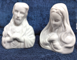 Joseph And Blessed Virgin Mary Glazed White WBI Figurines Ceramic  - Vin... - £27.16 GBP
