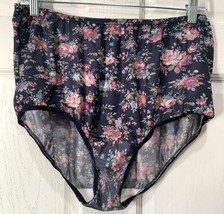 Vtg Vanity Fair Granny Panties Pink Blue Floral on Black Poly Cotton Gus... - $24.50