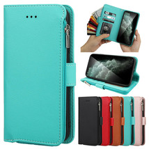 For iPhone 12 11 Pro/XS Max/XR/8 7+ Leather Card Zipper Wallet Stand Case Cover - £44.82 GBP