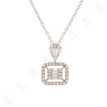 Emerald Pendant Necklace For Women, 14K White Gold, 0.32Ct White Diamond Pendant - £587.10 GBP