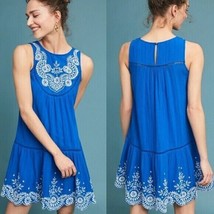 Anthropologie Meadow Rue Blue Boho Hippie Dress SIZE 2 embroidered scallop hem - £23.44 GBP