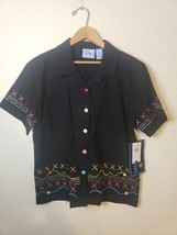 JANE ASHLEY Shirt Sleeve Shirt Petite Womens Sz PM Embroidered 80s 90s boho - £10.29 GBP