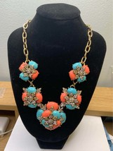Vintage Joan Rivers coral and turquoise floral gold tone necklace - $647.08 MXN