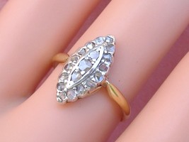 Antique Victorian .40ctw Rose Diamond 18K &amp; Sterling Small Marquise Ring c1880 - £553.16 GBP