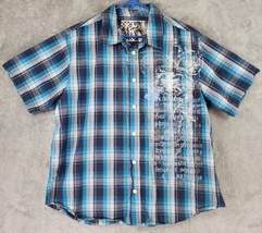 Surplus Shirt Mens Extra Large Blue Gray Plaid Graphic Button Up Short Sleeve - £17.40 GBP
