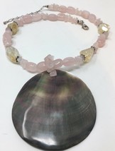 SK Necklace 925 Pearl Abalone Pendant Pink Rose Quartz Citrine 16-18&quot; Si... - £22.28 GBP