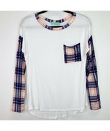Filly Flair White Plaid Pocket High Low T-Shirt Tee Top Shirt Size Small S - £5.51 GBP