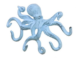 [Pack Of 2] Rustic Dark Blue Whitewashed Cast Iron Octopus Hook 11&quot;&quot; - £54.01 GBP