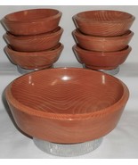 Mid Century HELLERWARE  7 pc Salad Set WOOD w/CHROMINUM BASES Made in USA - $49.49