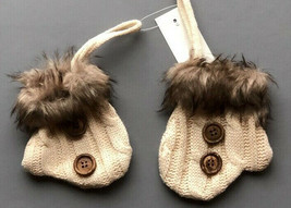 Beige Primitive Christmas Ornaments Mittens faux fur Set of 2 Cable Knit... - $18.50