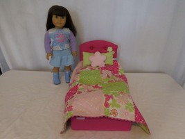 American Girl Retired Blossoms &amp; Blooms Pink Floral Doll Bed &amp; Bedding +... - £56.08 GBP