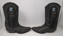 Vintage Zodiac USA Women&#39;s 9 M Black Leather Concho Fringe Cowboy Wester... - $136.95