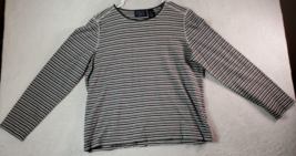 Crazy Horse T Shirt Top Women Size XL Gray Striped Cotton Long Sleeve Round Neck - £12.69 GBP