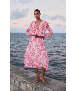 ZARA PINK FLOWY RUFFLE V NECK DRESS WITHOUT BELT - XS - $1,014.07 MXN