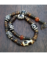 HIMALAYAN Indo Tibetan 7 Dzi Agate beads with yak bone beaded necklace - $116.25
