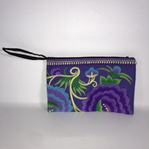 Floral Wristlet Purple Embroidered Fabric Phone Clutch Purse with Strap NEW - £15.68 GBP