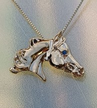 Arabian Horse Pendant w stone  &amp; chain. Artisan Gold Necklace Equestrian Jewelry - £62.38 GBP