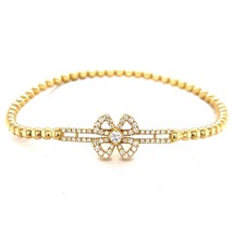 18k Yellow Gold Beaded Stretch 0.40 ct Diamond Flower Slider Bracelet - $2,494.80