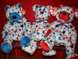 Ty P​Atriotic Bears Stars Blue Red White And Blue Red B EAN Ie Baby Babies Mwmt - £15.33 GBP