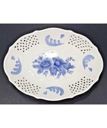 Blue Floral Footed Bowl Home Interiors With Lattice  12 1/2&quot; x 9&quot; x 3 1/2&quot; - $315.36 MXN