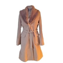 Benetton Wool Camel Pea/Trench Coat w/ faux fur collar 42/6 - £60.13 GBP