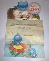 Vintage 1970’s American Greetings Grandpa Birthday Card Puppy Dog Bird Used - $5.88