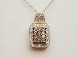 10k Yellow Gold Champagne Diamond Rectangle Cluster Necklace Approx 1/2ct TW - £276.83 GBP