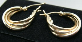14k 585 Yellow Gold Triple Hoop Earrings Leverback Post Beautiful 2.3g A - £133.71 GBP