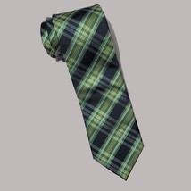 Bergamo New York Men Dress Polyester Tie Green with Black Stripes 3.25&quot; w 59&quot; l - £10.03 GBP
