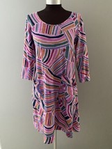 Fresh Produce Dalia Dress Womens Size Small Purple Geometric 3/4 Sleeve ... - $29.58