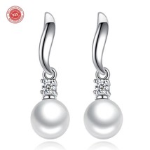 925 Sterling Silver beautiful Drop stud earrings with pearl and CZ DLES97 - £11.72 GBP