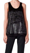 $278 Boss Hugo Boss Shimmering Stretch Velvet Tank 6 Black Flowy Mesh Shoulders - £110.65 GBP