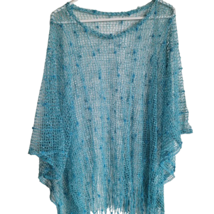 Blue Poncho Over Shoulder Cape Top One Size Light Weight Casual Cover Up - $17.81