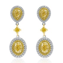 2.95 Quilate Natural Elegante Diamante Amarillo Largos Pendientes 18k Oro Blanco - £5,872.05 GBP