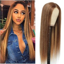 Fashion Ombre Brown Human Hair Wigs Brazilian Full Long Straight Front W... - £23.68 GBP