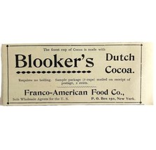 Blooker&#39;s Dutch Cocoa 1894 Advertisement Victorian Finest Cup Beverage ADBN1z - £10.05 GBP