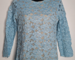 Coldwater Creek Top Blouse Small Blue All Over Lace Lined Sheer 3/4 Sleeve - £11.85 GBP