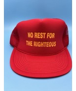 Vintage Mesh SnapBack Trucker Hat Red No Rest For The Righteous  - £11.09 GBP