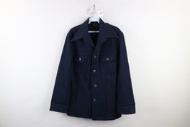 Vtg 60s 70s Streetwear Mens 38 Knit Collared Button Shirt Jacket Navy Blue USA - £77.28 GBP