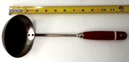 Kitchen Utensil Shallow Soup Ladel Red White Stripe Wooden Handle Vintage - $9.99