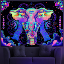 Blacklight Elephant Tapestry Trippy Mandala Hippie UV Reactive Wall Hanging  - £17.27 GBP