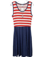 NWT LuLaRoe Medium Red White Striped Blue Anchors Nikki Slinky Sleeveles... - $41.57